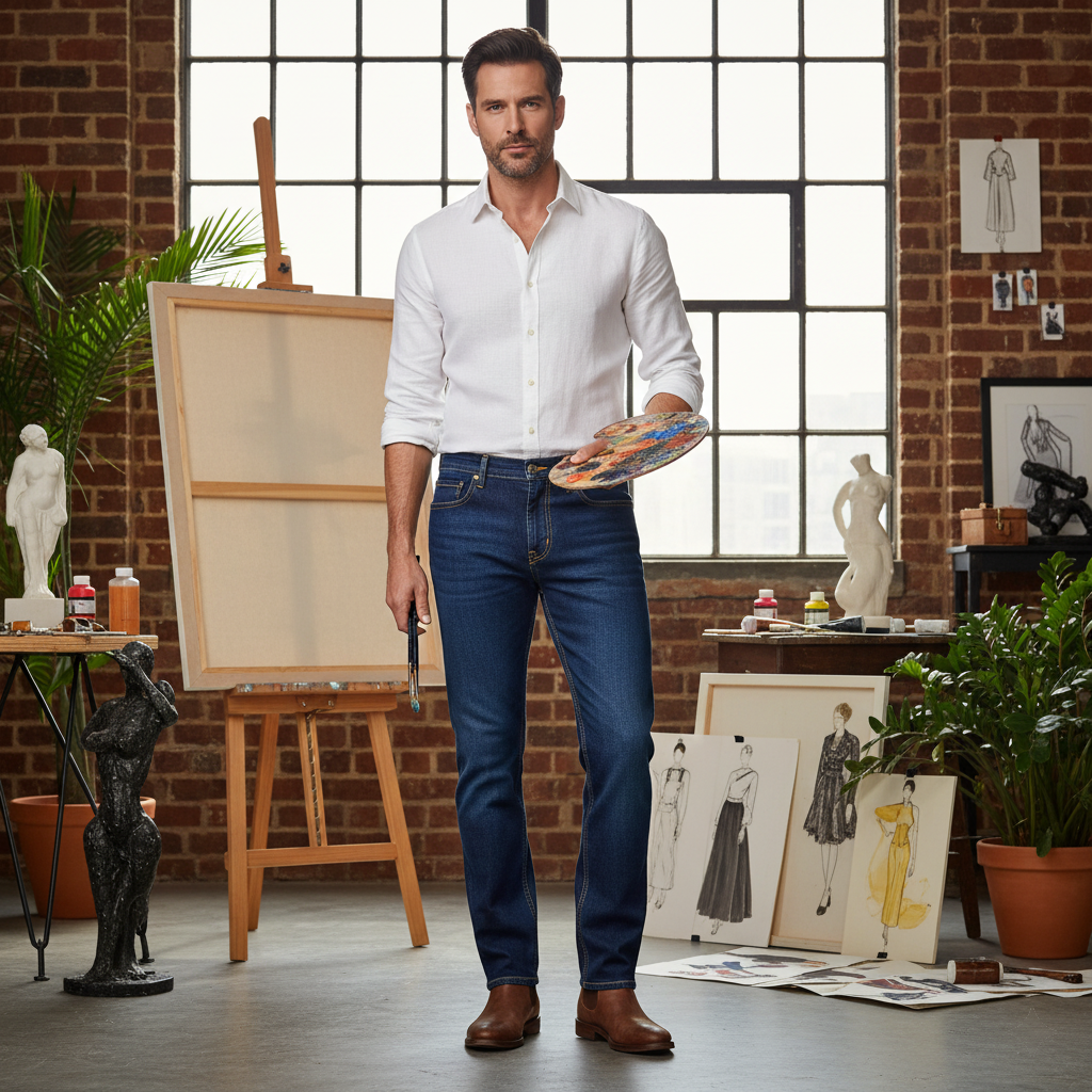 شلوار جین راسته مردانه رانگلر رنگ آبی کاربنی نخ دوخت طلایی مدل JR-ACT