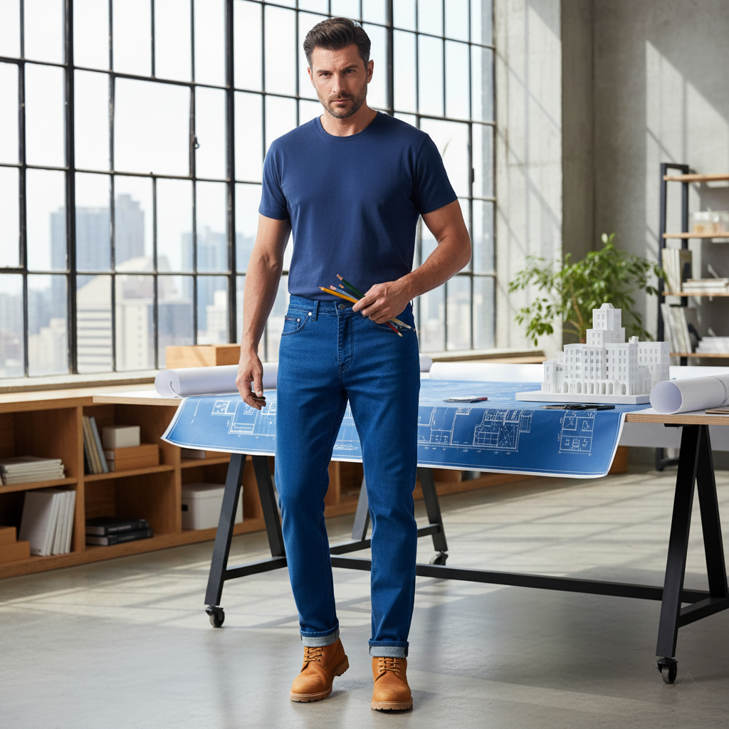 شلوار جین راسته مردانه رانگلر  رنگ آبی کاربنی با نخ دوخت همرنگ مدل JR-ACH