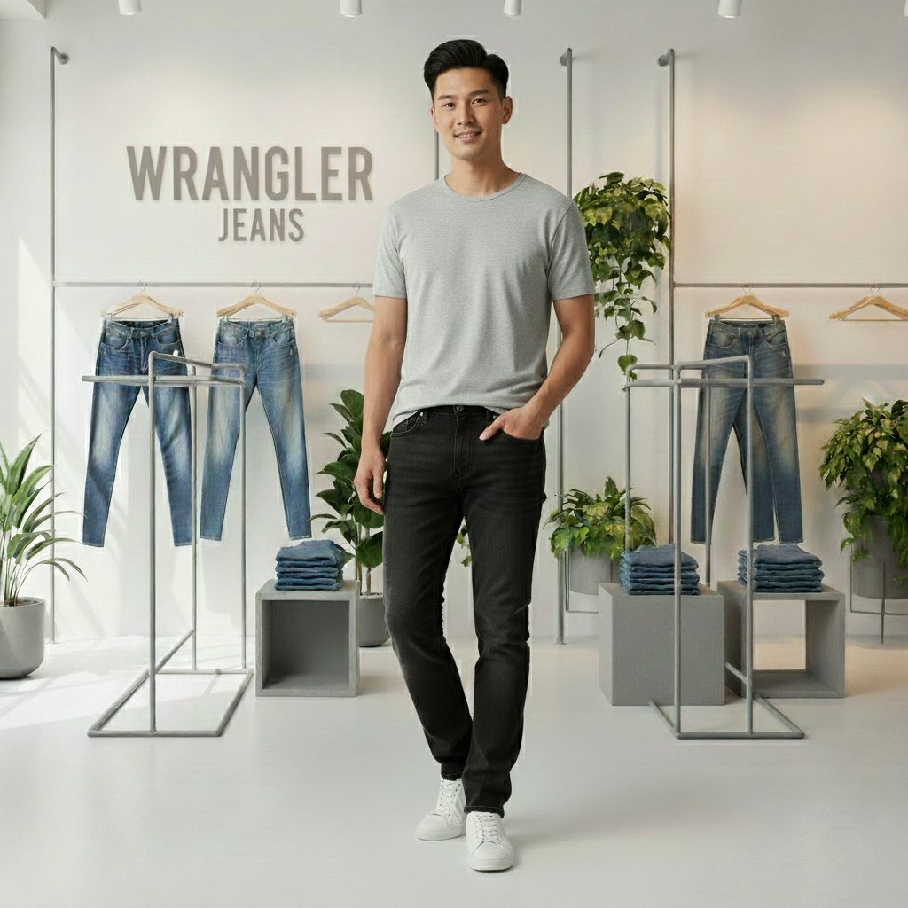 شلوار جین راسته مردانه نخ پنبه رانگلر رنگ ذغالی نخ دوخت همرنگ مدل JRP-ZTH