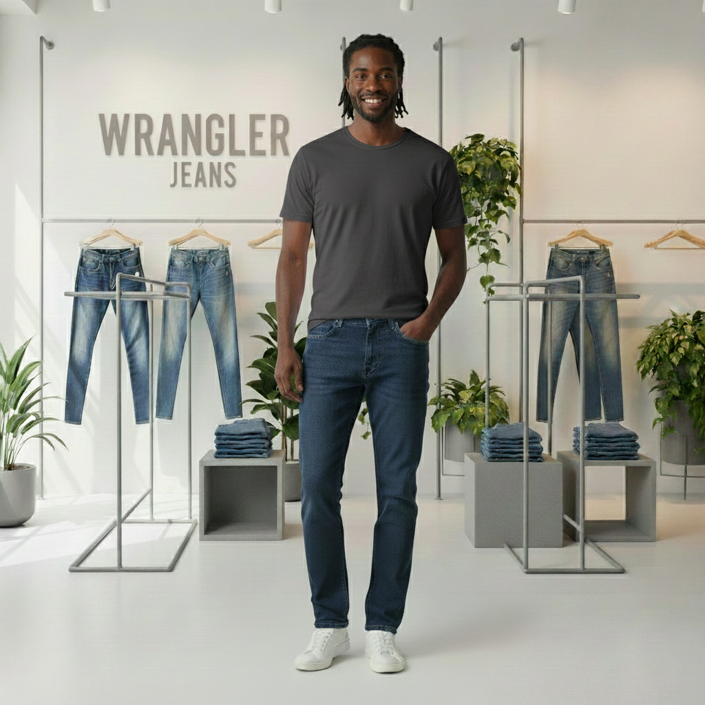 شلوار جین راسته مردانه نخ پنبه رانگلر رنگ فیلی تیره نخ دوخت همرنگ مدل JRP-FTH