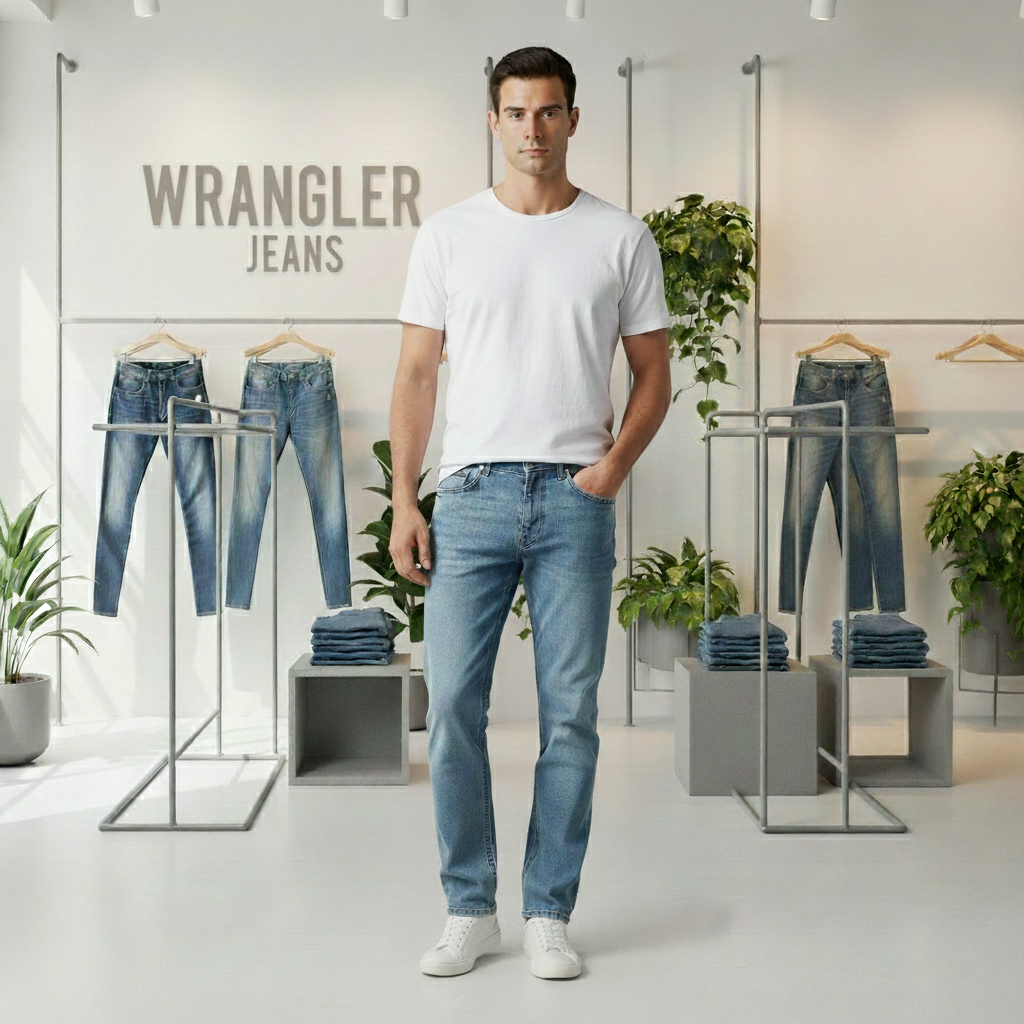 شلوار جین راسته مردانه نخ پنبه رانگلر رنگ آبی روشن نخ دوخت همرنگ مدل JRP-ARH