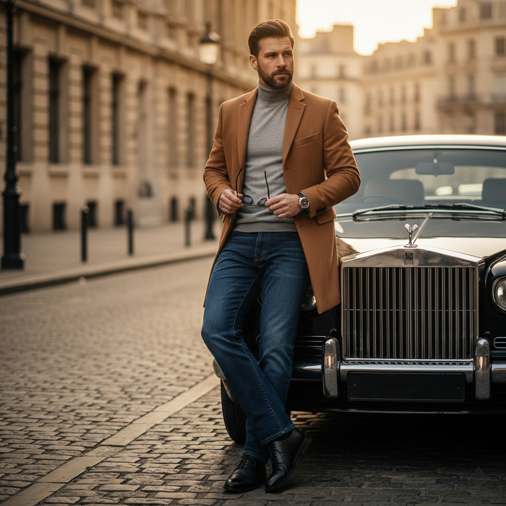 شلوار جین راسته مردانه نخ پنبه ام.ایگل رنگ آبی کاربنی نخ دوخت طلایی مدل P-AE-ACT